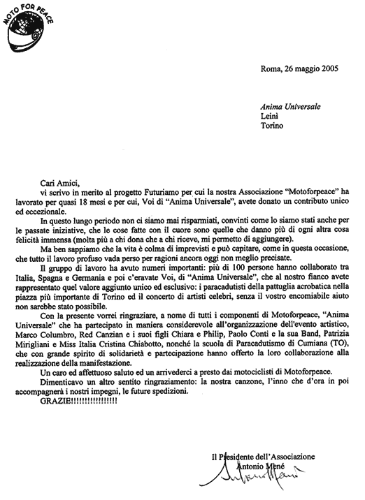 La lettera del dott. Antonio Mené